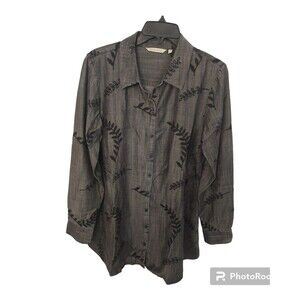 Soft surroundings embroidered long sleeve medium Gray top